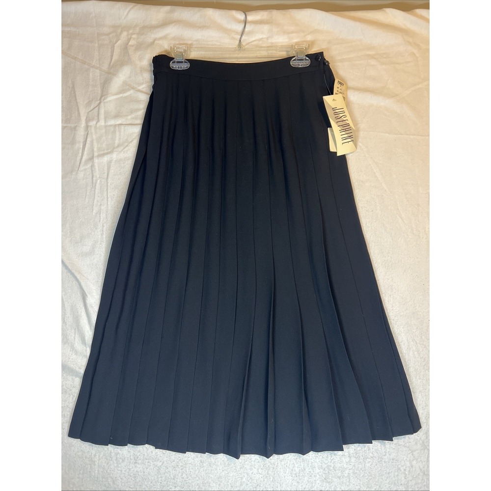 NWT Vintage 1990s Josephine Black Pleated Midi Skirt Size 10 A-Line